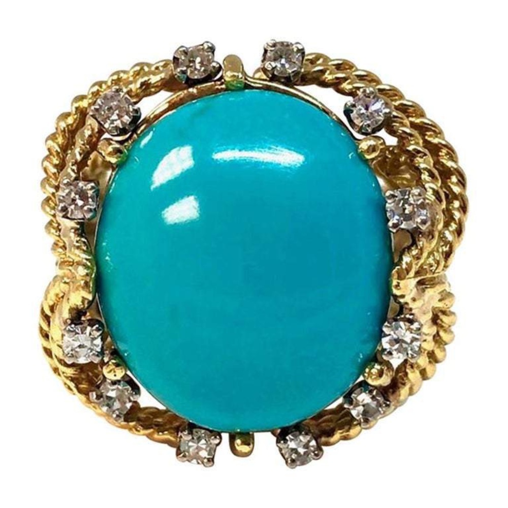 SOLD  Turquoise and Diamond 18K Gold Ring